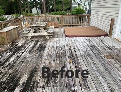 Deck Covered In Dirt Before Pressure Washing